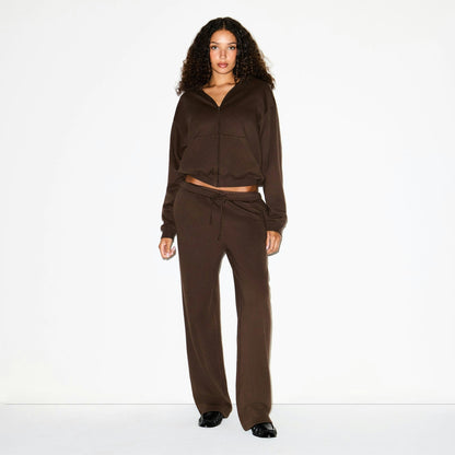 Skims Cotton Fleece Classic Zip Up Hoodie Dark Sepia