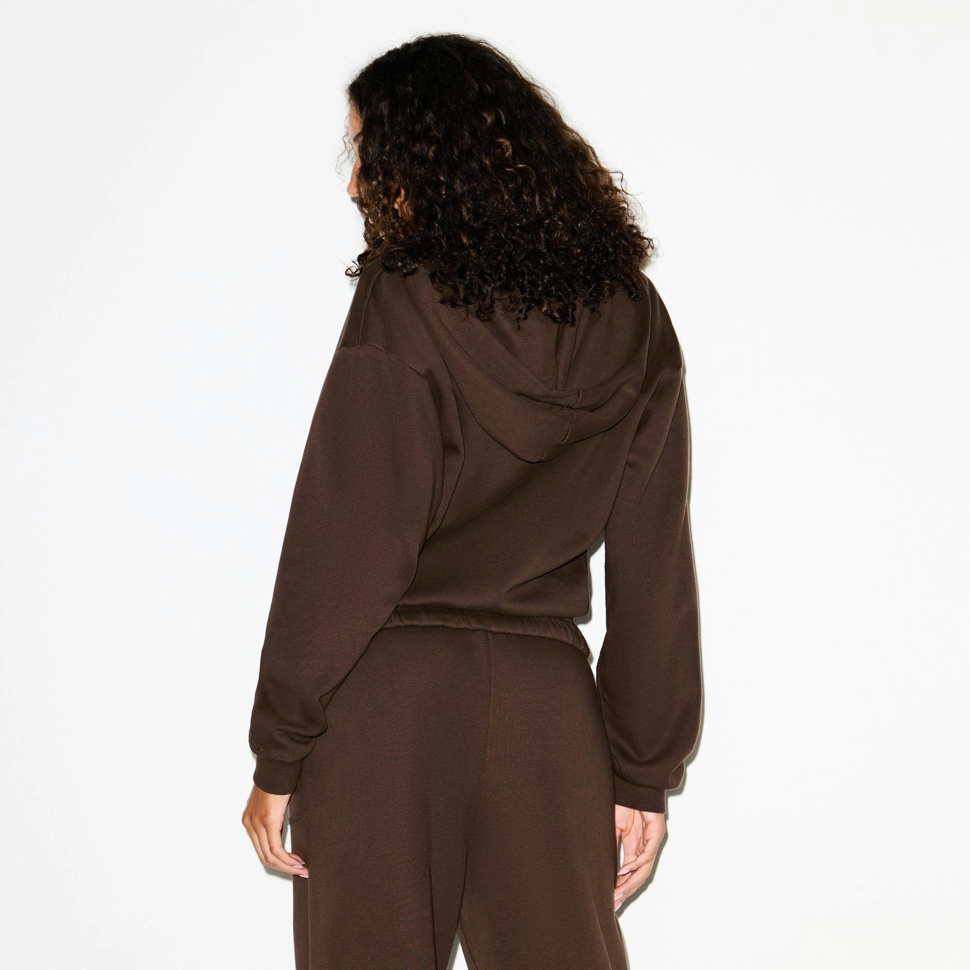 Skims Cotton Fleece Classic Zip Up Hoodie Dark Sepia