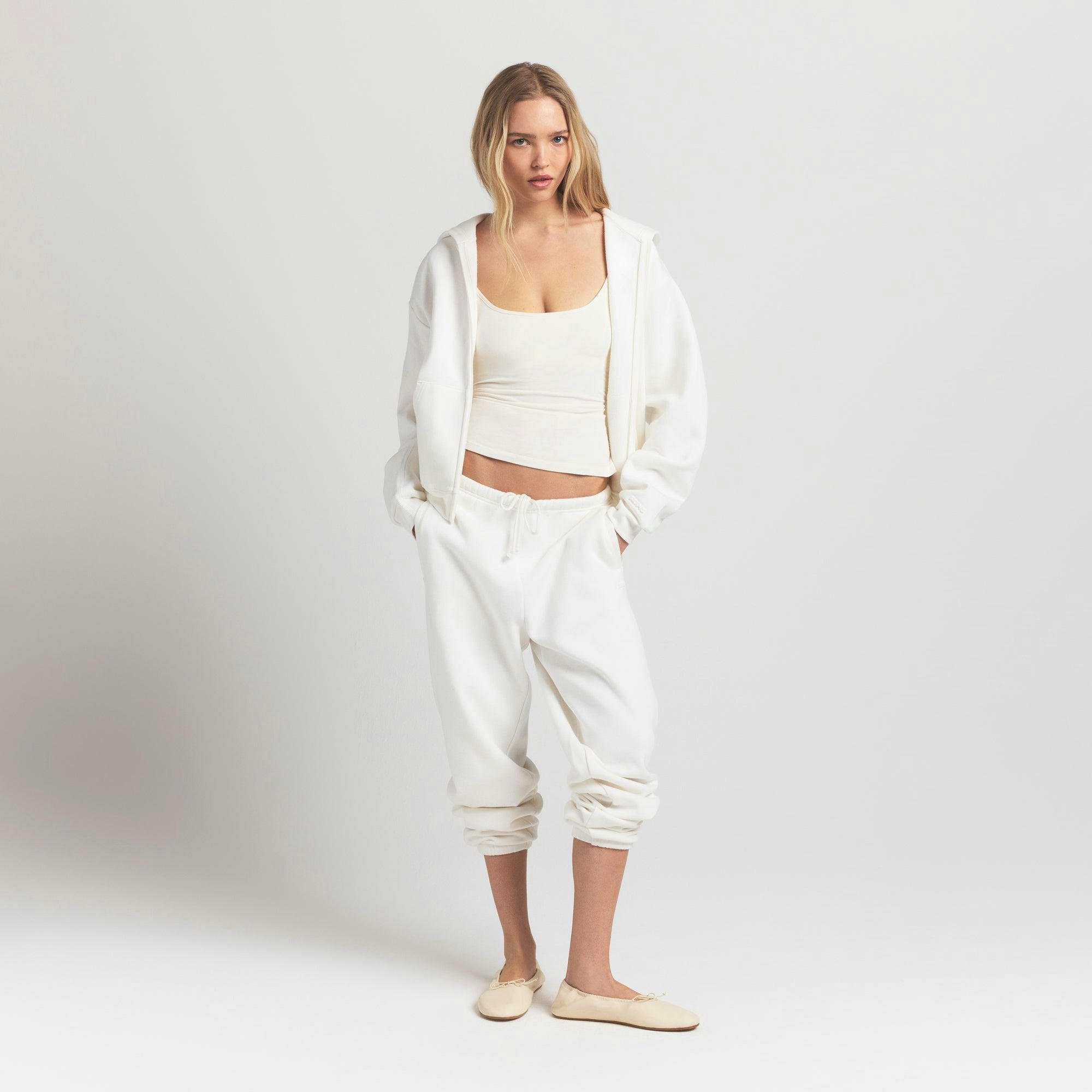 Skims Cotton Fleece Classic Zip Up Hoodie Marble