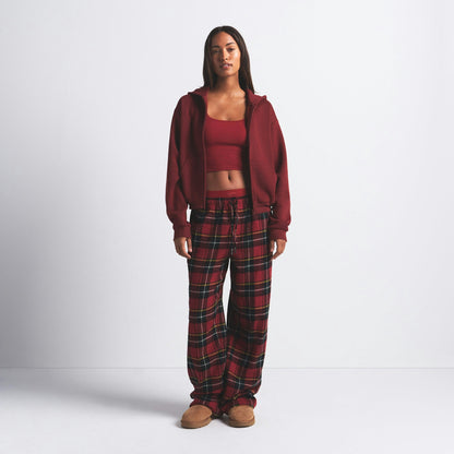 Skims Cotton Fleece Classic Zip Up Hoodie Merlot
