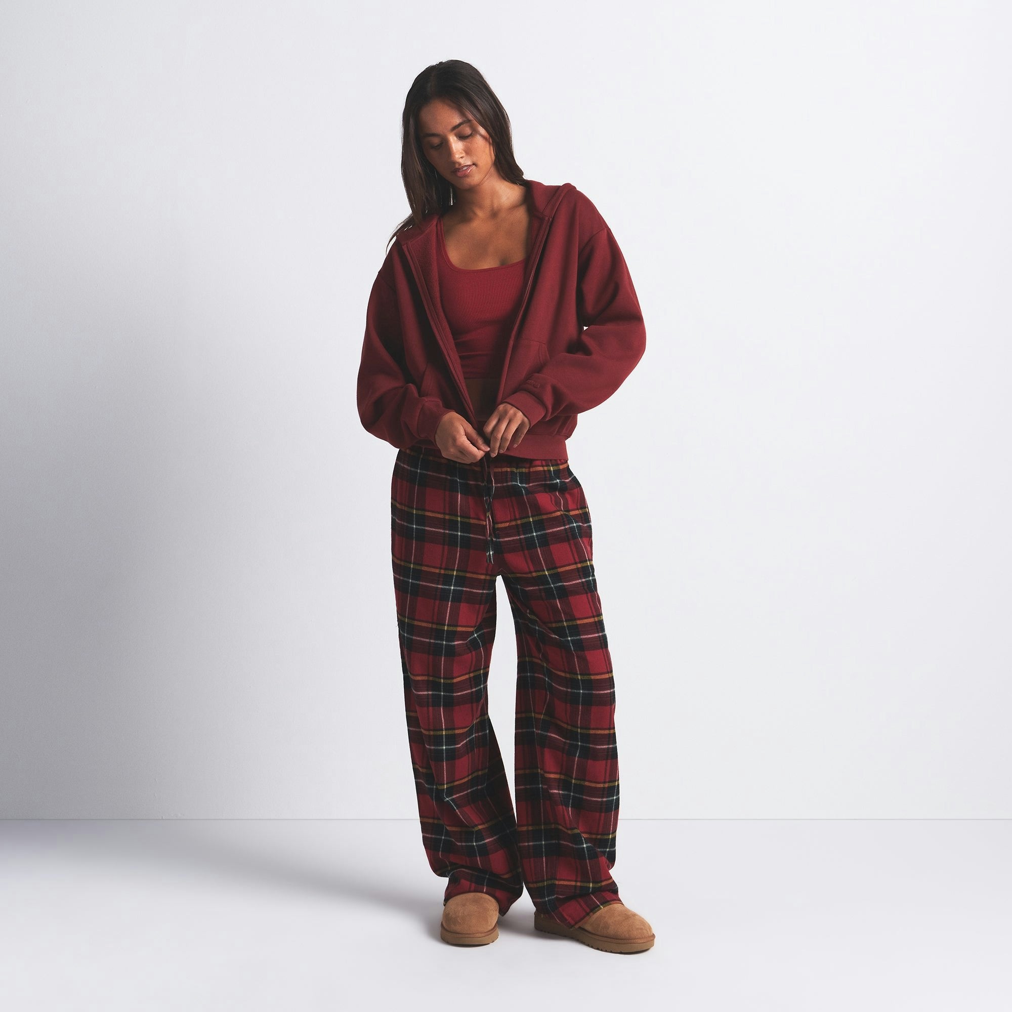 Skims Cotton Fleece Classic Zip Up Hoodie Merlot