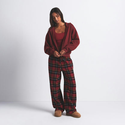 Skims Cotton Fleece Classic Zip Up Hoodie Merlot