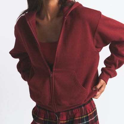 Skims Cotton Fleece Classic Zip Up Hoodie Merlot