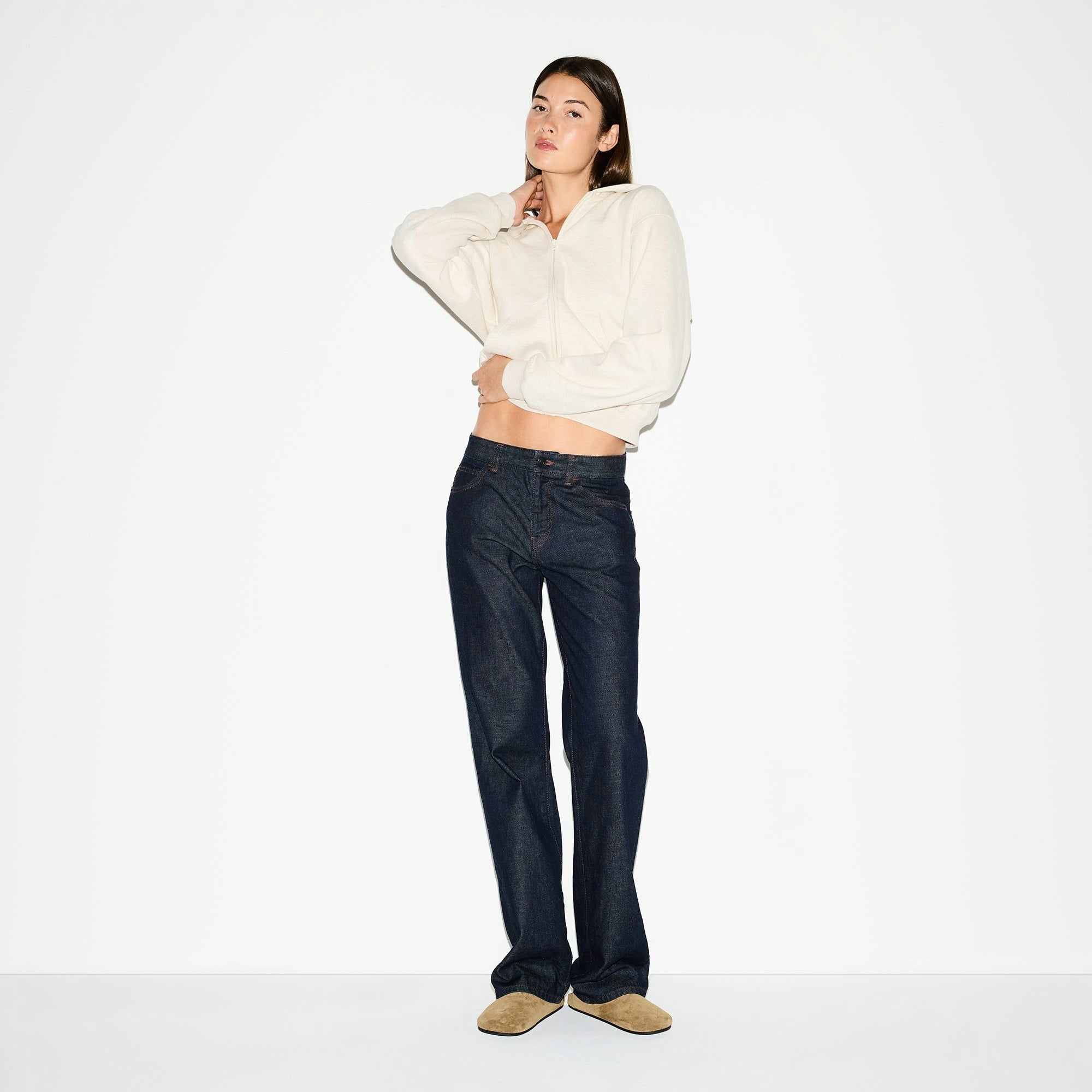 Skims Cotton Fleece Classic Zip Up Hoodie Oatmeal Heather