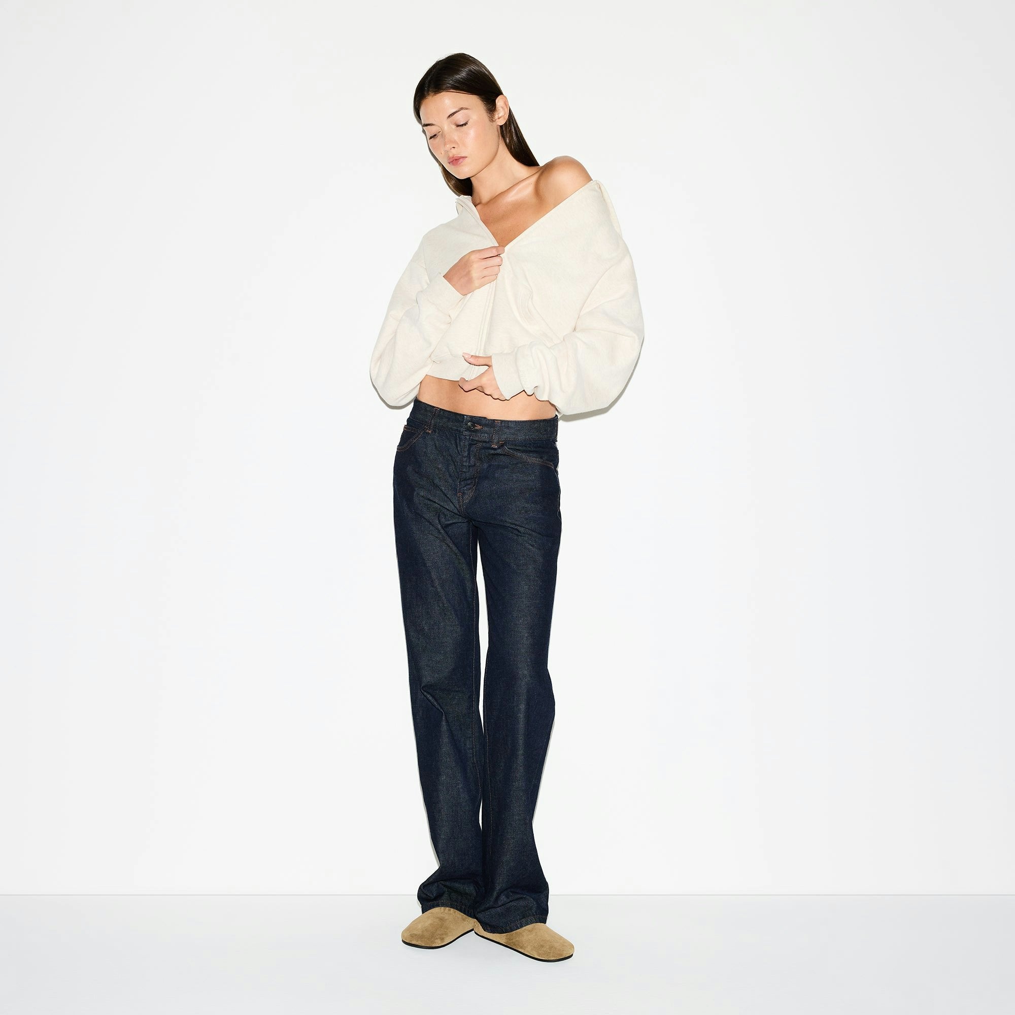 Skims Cotton Fleece Classic Zip Up Hoodie Oatmeal Heather