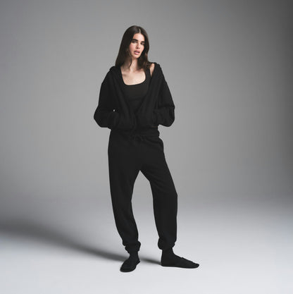 Skims Cotton Fleece Classic Zip Up Hoodie Onyx