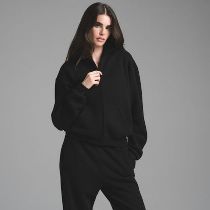 Skims Cotton Fleece Classic Zip Up Hoodie Onyx