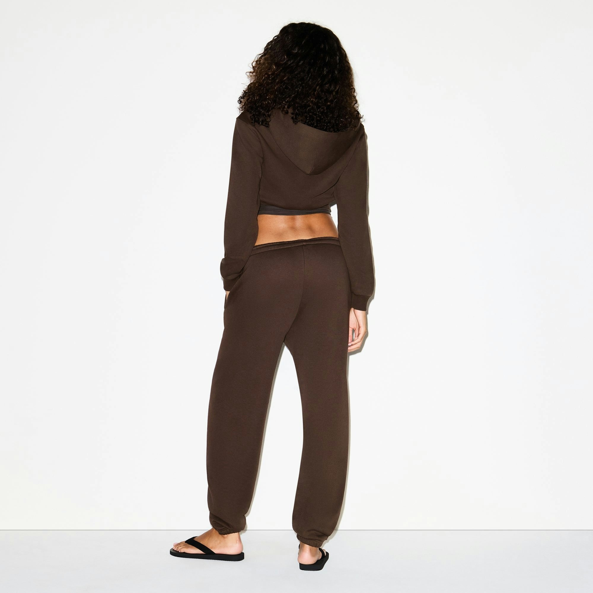 COTTON FLEECE CROPPED ZIP UP HOODIE