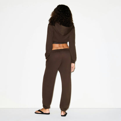 COTTON FLEECE CROPPED ZIP UP HOODIE