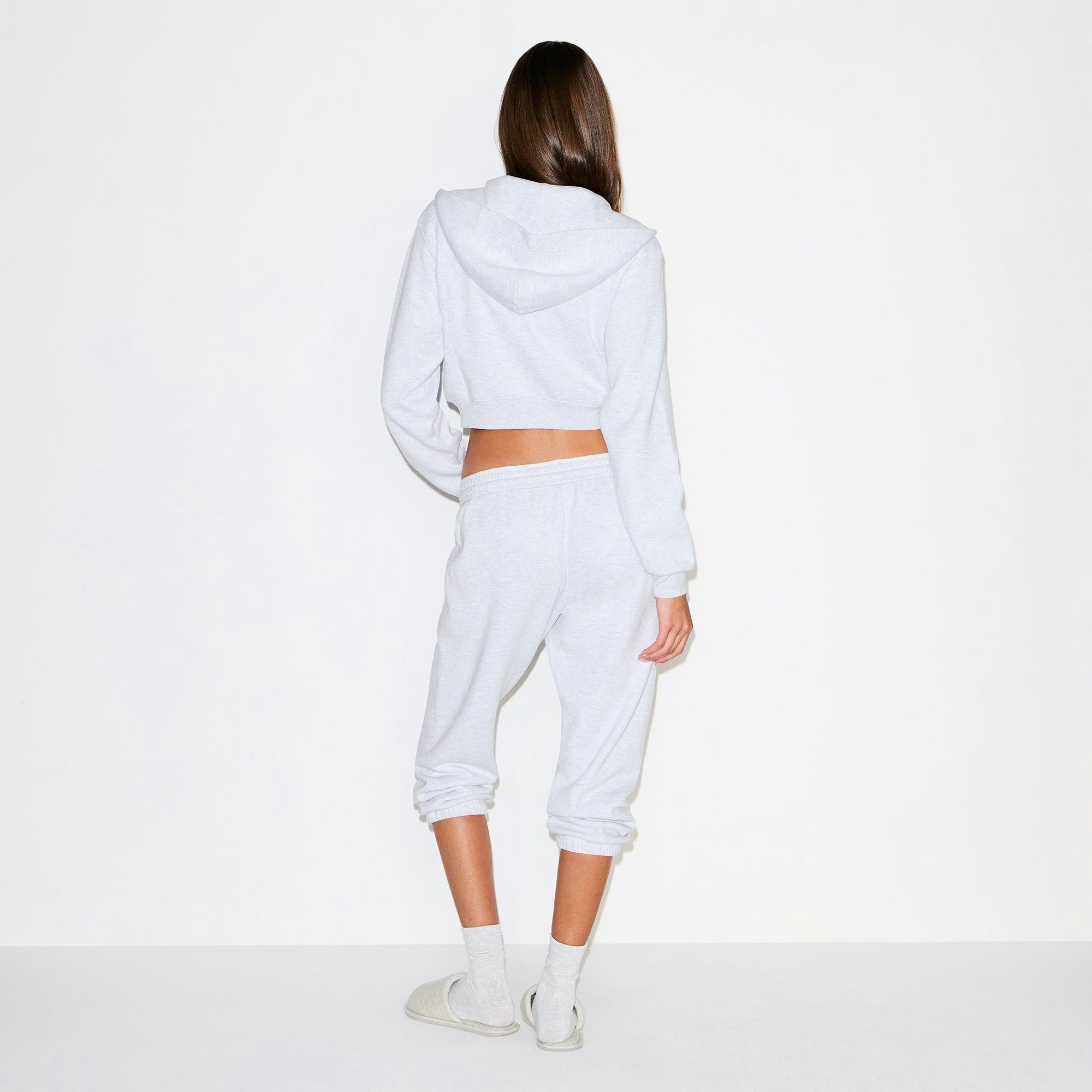 COTTON FLEECE CROPPED ZIP UP HOODIE