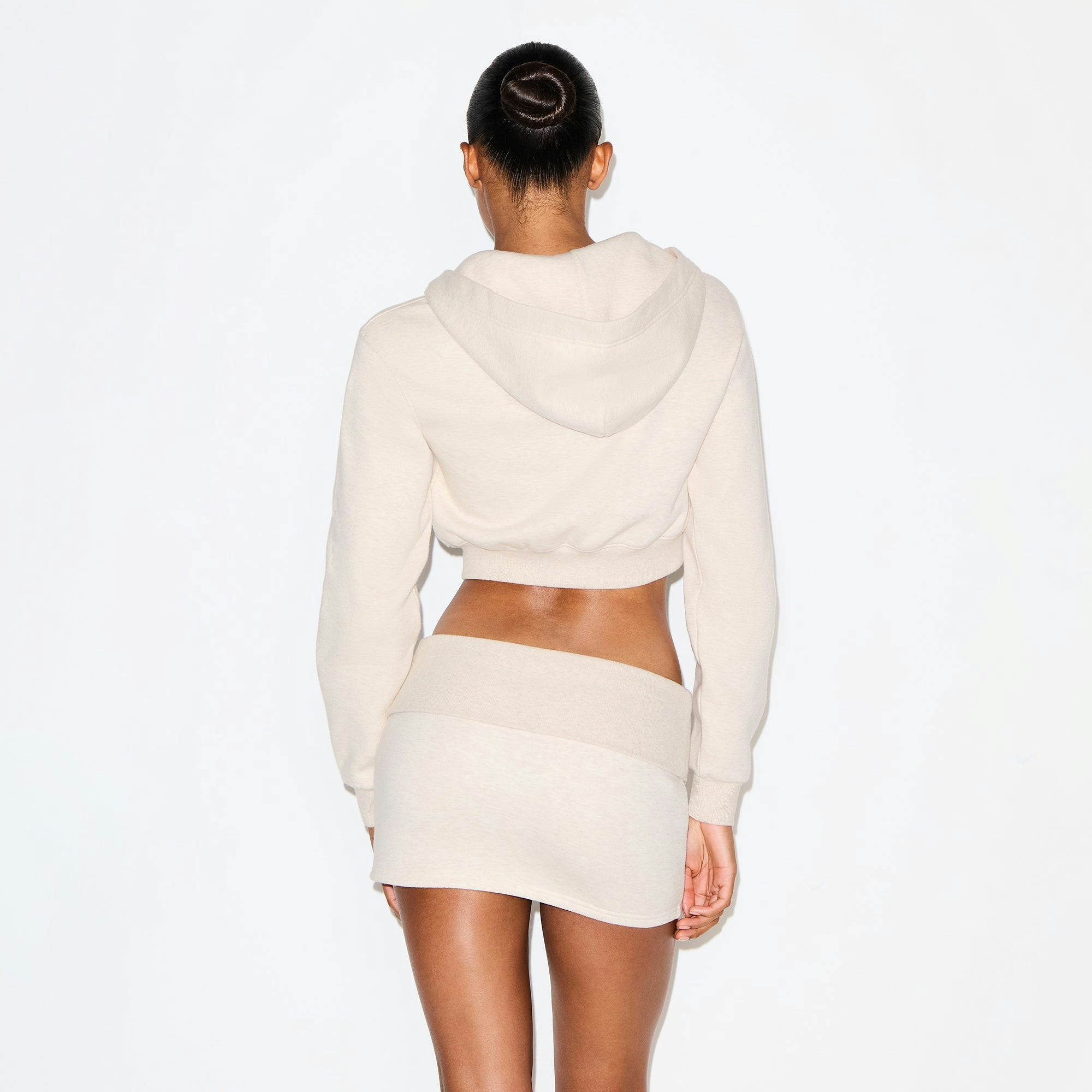 COTTON FLEECE CROPPED ZIP UP HOODIE