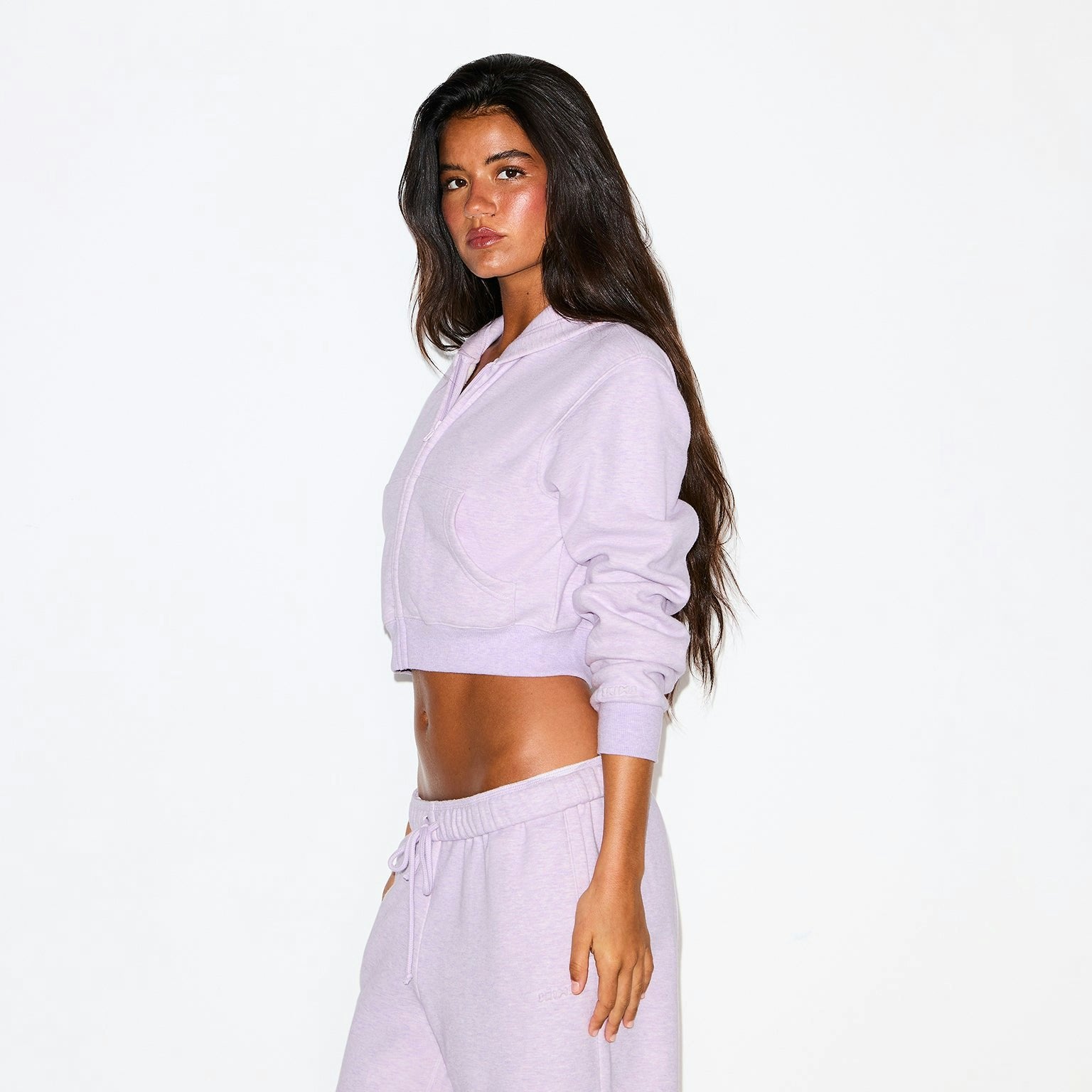 COTTON FLEECE CROPPED ZIP UP HOODIE