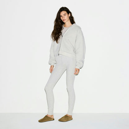 Skims Heavyweight Fleece Boxy Zip Up Hoodie Heather Grey