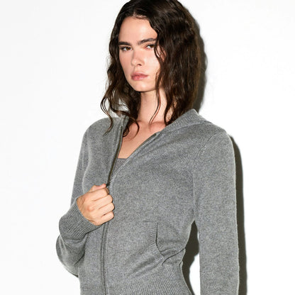 Skims Cashmere Zip Up Hoodie Dark Heather Grey