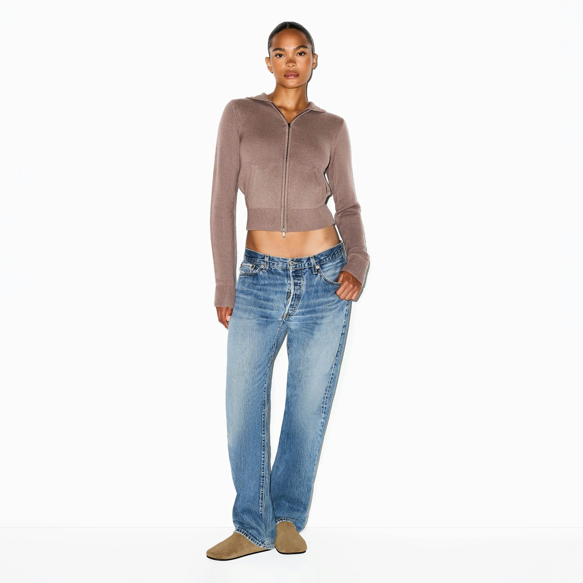 Skims Cashmere Zip Up Hoodie Umber