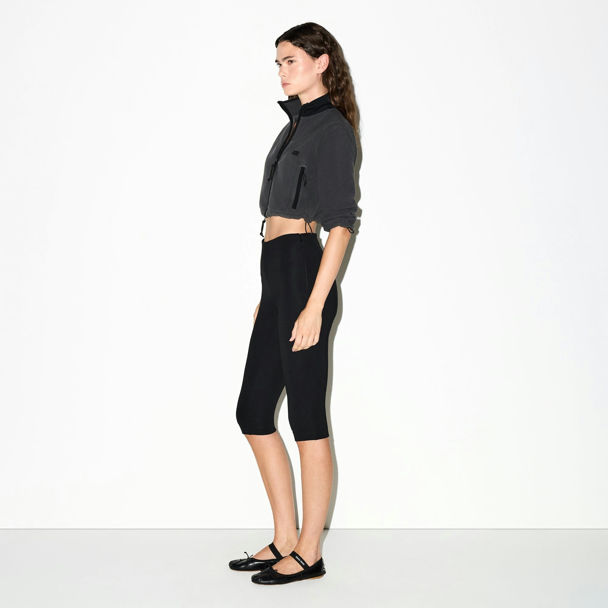 Skims Outdoor Fleece Cropped 3/4 Sleeve Jacket Ash