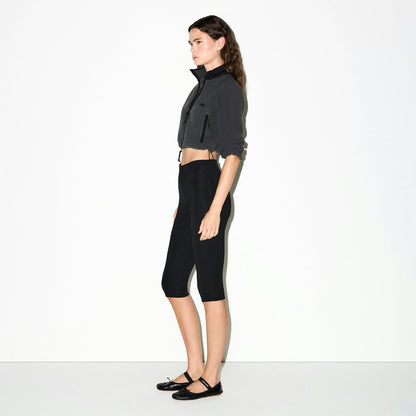 Skims Outdoor Fleece Cropped 3/4 Sleeve Jacket Ash