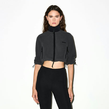 Skims Outdoor Fleece Cropped 3/4 Sleeve Jacket Ash