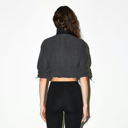 Skims Outdoor Fleece Cropped 3/4 Sleeve Jacket Ash