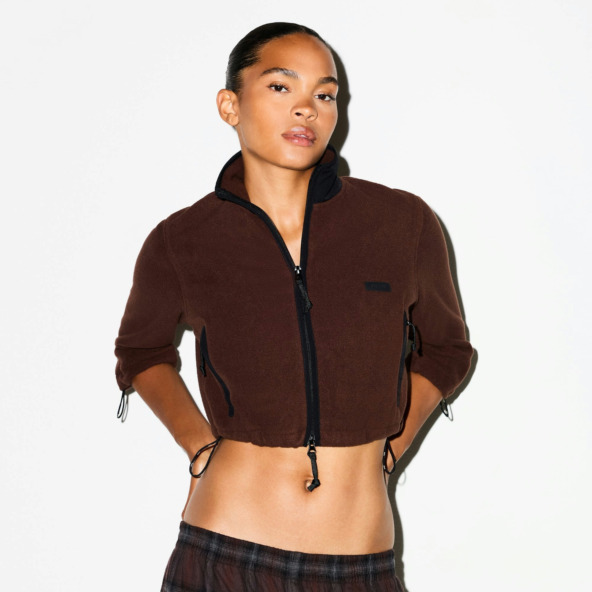 Skims Outdoor Fleece Cropped 3/4 Sleeve Jacket Cocoa