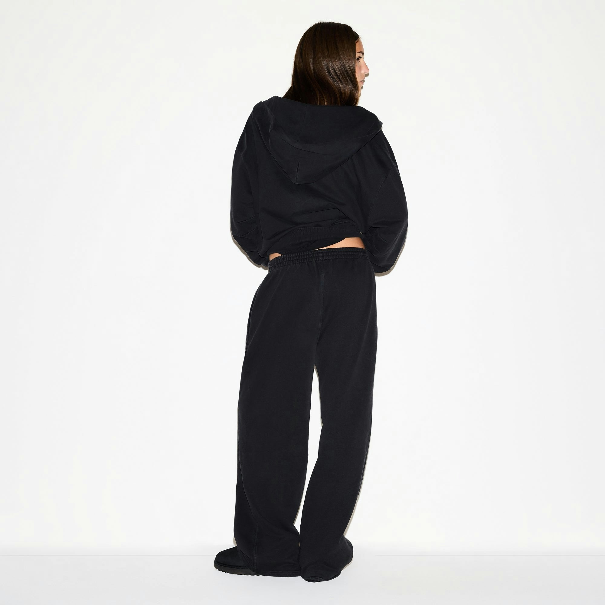 Skims Boyfriend Fleece Oversized Zip Up Hoodie Washed Onyx