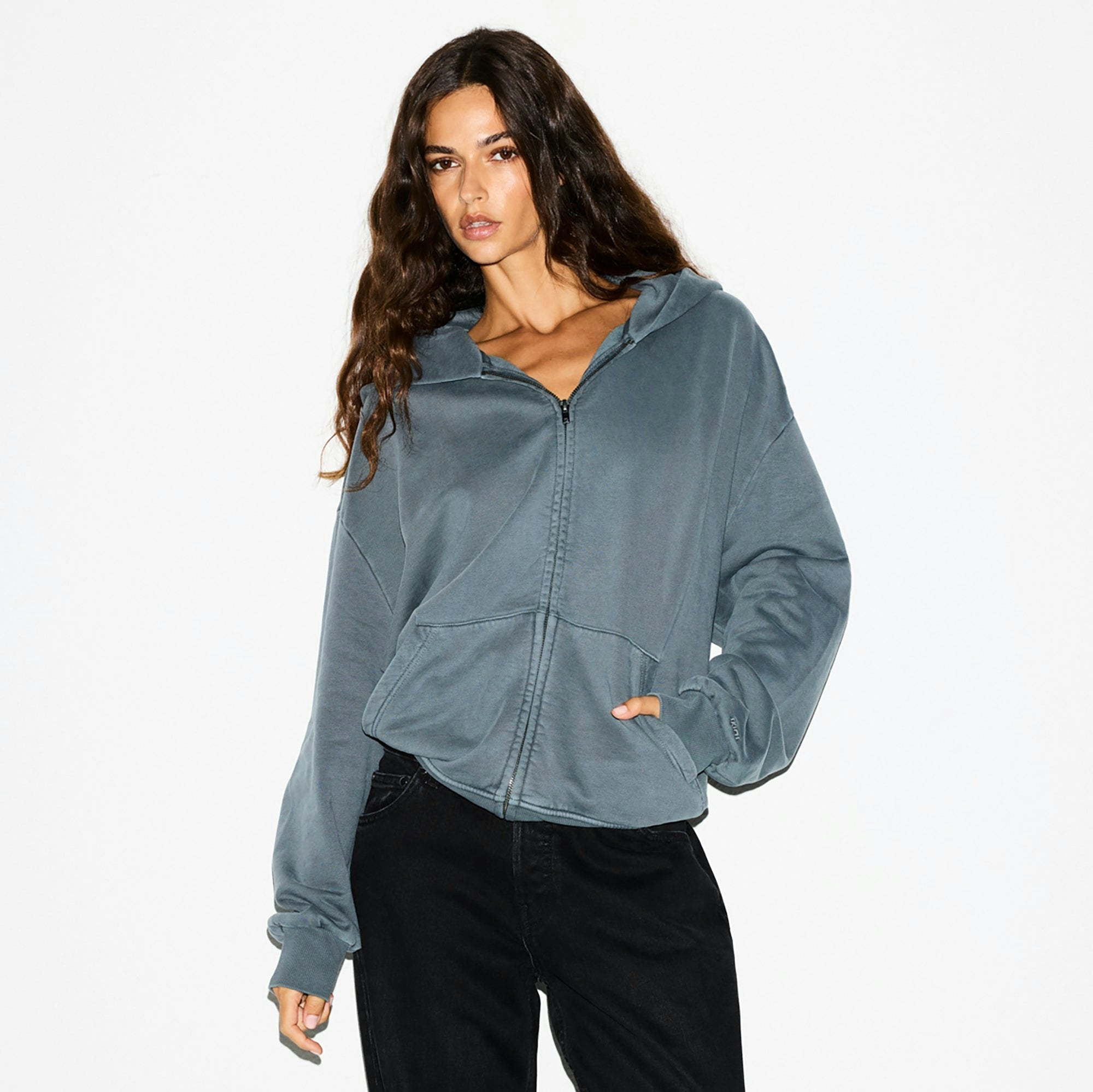 Skims Boyfriend Fleece Oversized Zip Up Hoodie Zircon