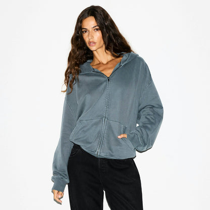 Skims Boyfriend Fleece Oversized Zip Up Hoodie Zircon