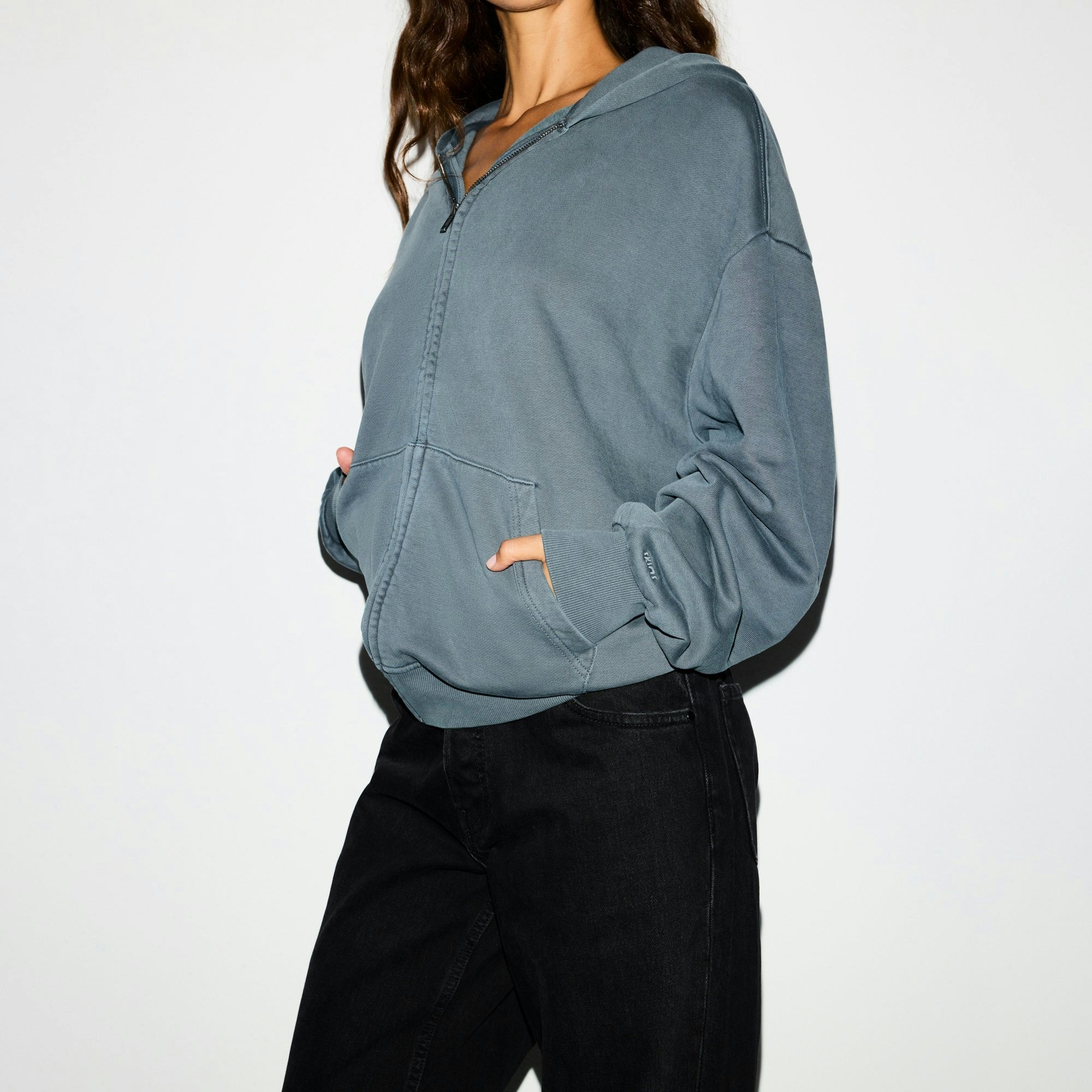 Skims Boyfriend Fleece Oversized Zip Up Hoodie Zircon