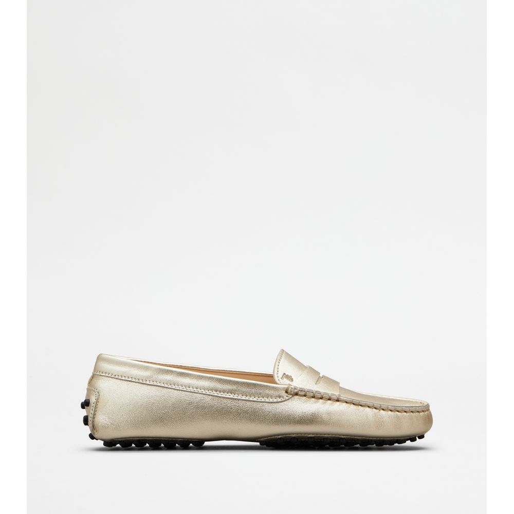 Tods Gommino Loafers In Leather Gold Womens