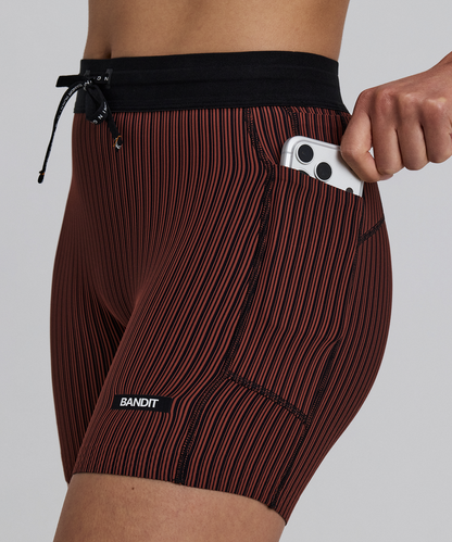 Bandit Womens Striped Cadence 5 Compression Shorts Mahogany Black