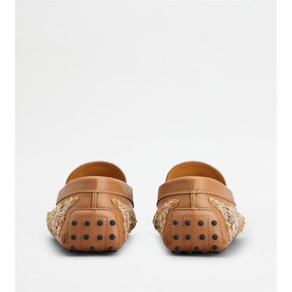 Tods T Timeless Gommino Driving Shoes In Leather Brown Gold Womens