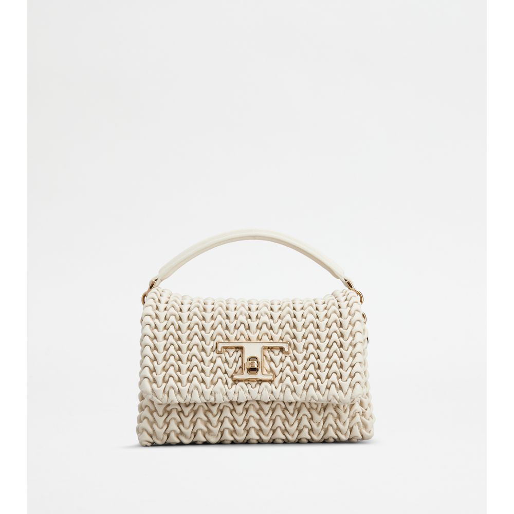 Tods T Timeless Flap Bag In Leather Micro Off White