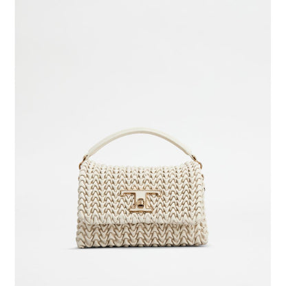 Tods T Timeless Flap Bag In Leather Micro Off White