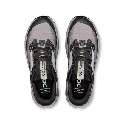on running cloudsurfer trail 2 waterproof black lilac (women's)