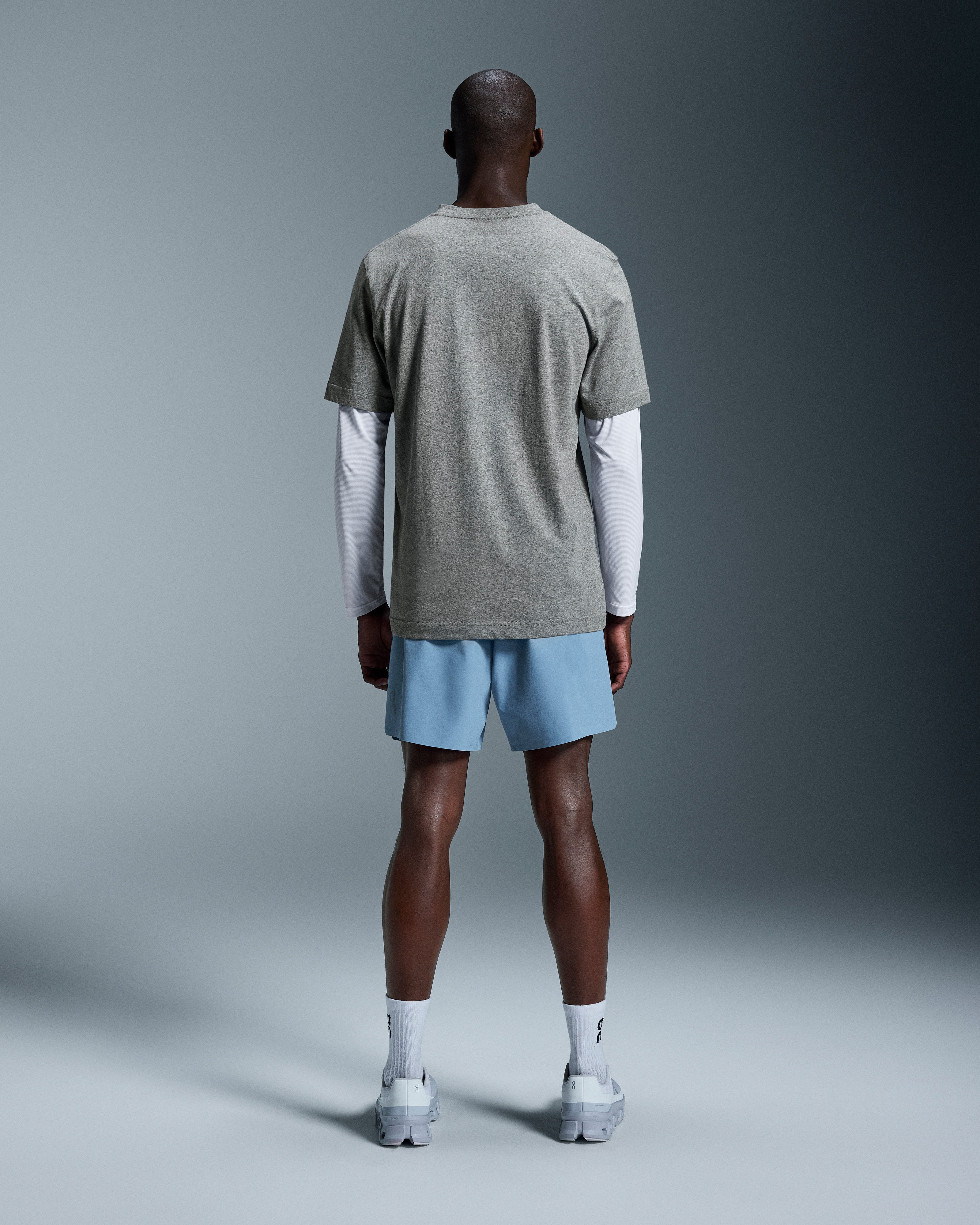 on train shorts Chambray
