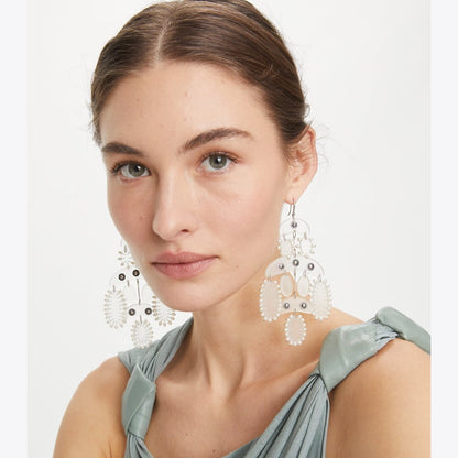 Tory Burch Abstract Beaded Chandelier Earrings Antique Tory Silver / Multi