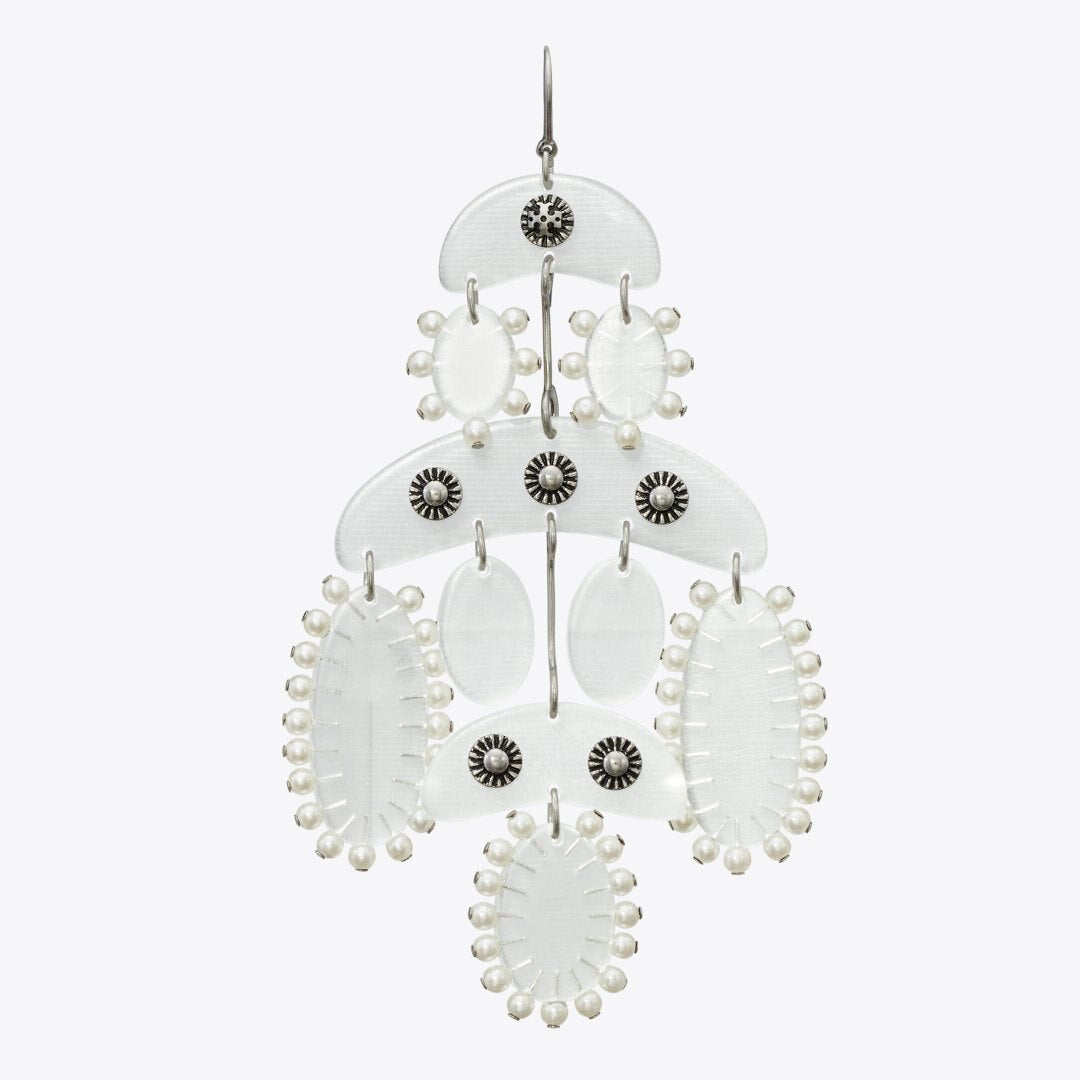 Tory Burch Abstract Beaded Chandelier Earrings Antique Tory Silver / Clear