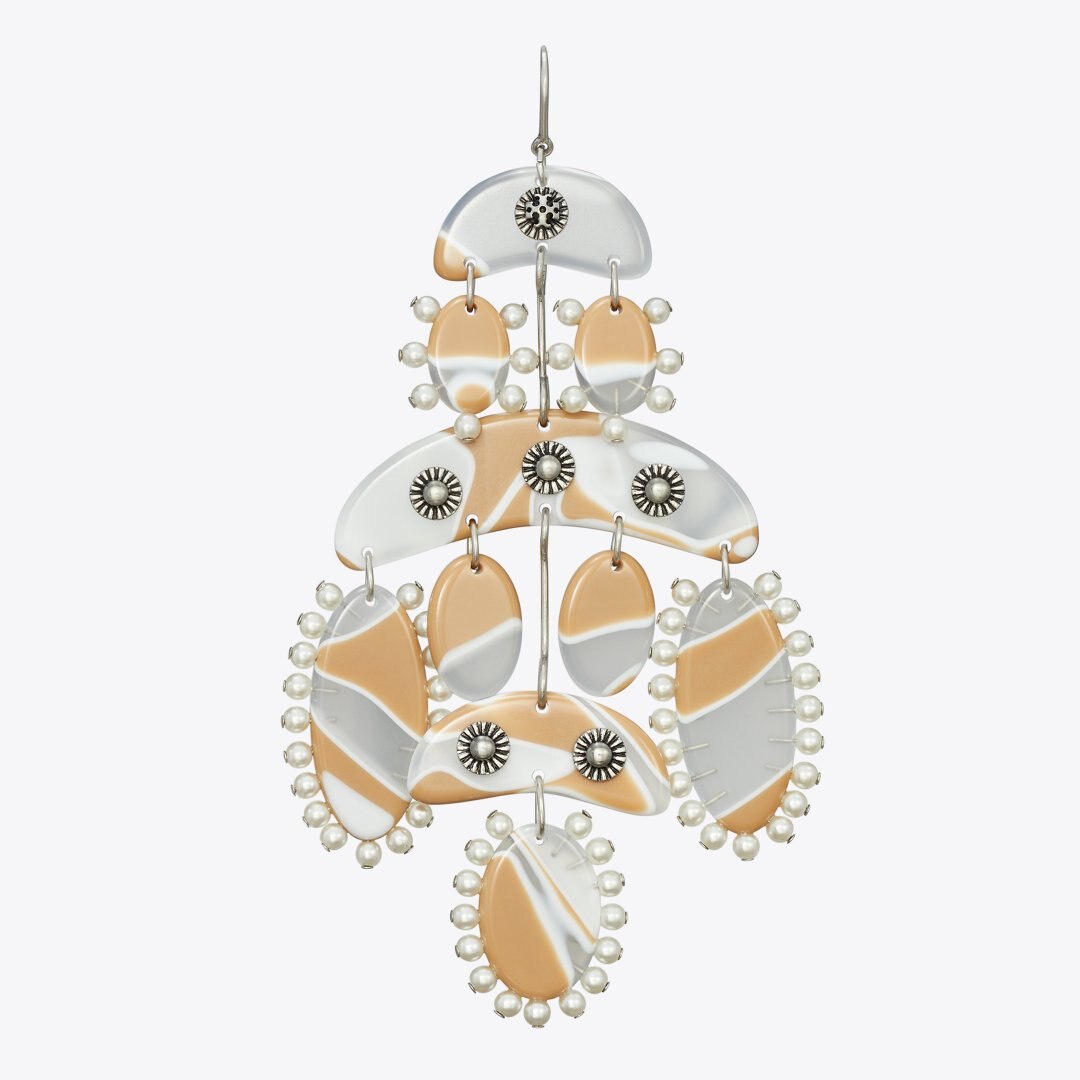 Tory Burch Abstract Beaded Chandelier Earrings Antique Tory Silver / Multi
