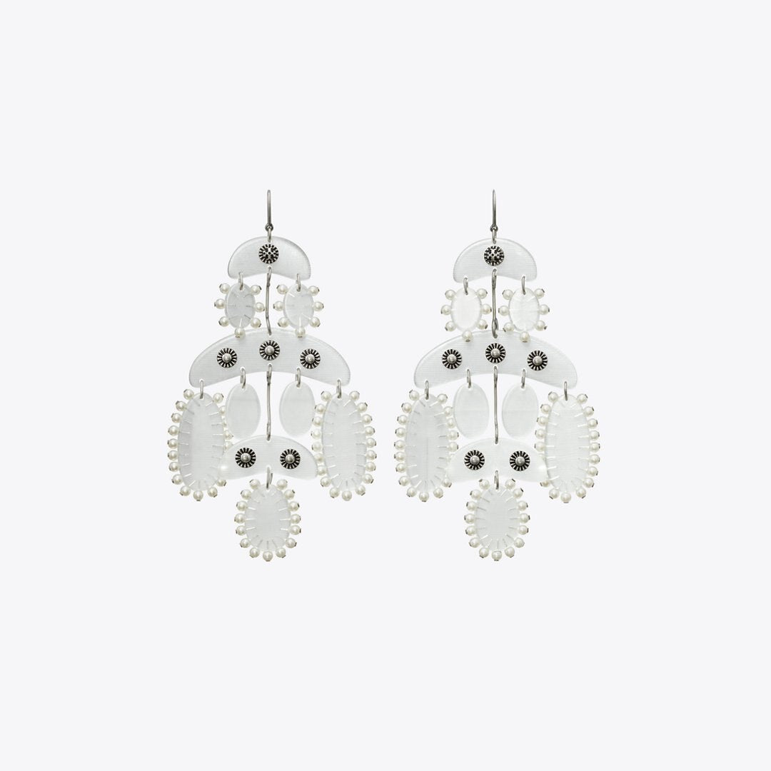 Tory Burch Abstract Beaded Chandelier Earrings Antique Tory Silver / Clear