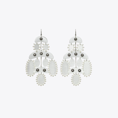 Tory Burch Abstract Beaded Chandelier Earrings Antique Tory Silver / Clear