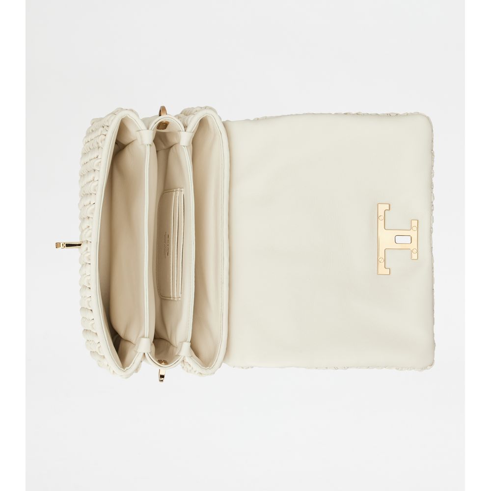 Tods T Timeless Flap Bag In Leather Mini Off White