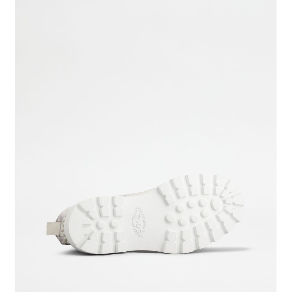 Tods Kate Combat Boots In Fabric And Leather White Womens