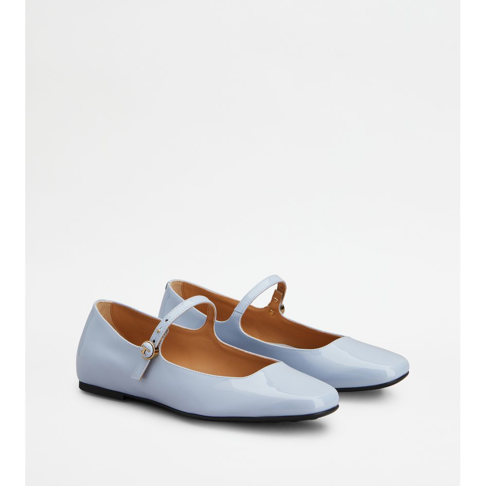 Tods Ballerinas In Patent Leather Sky Blue Womens