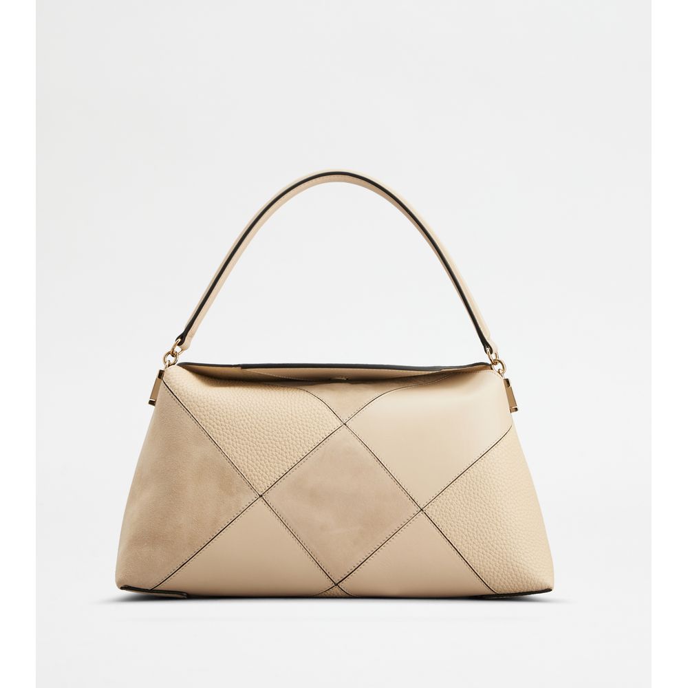 Tods T Case Tote Messenger Bag In Leather Small Beige
