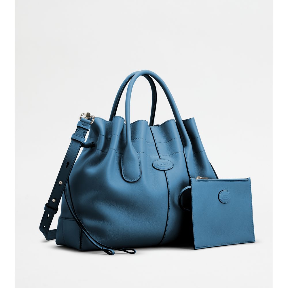 Tods Di Bag In Leather Small With Drawstring Light Blue