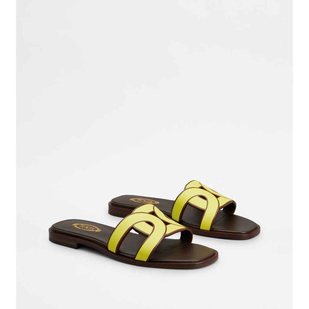 Tods Sandals In Leather Yellow Womens