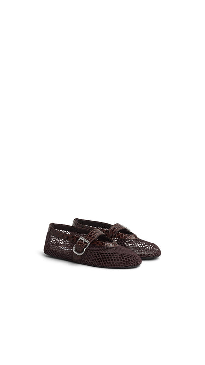 Alaïa Ballet Flats In Fishnet And Crocodile Embossed Calfskin
