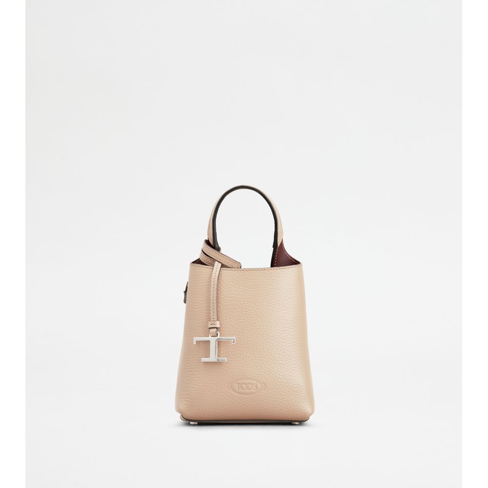 Tods Micro Bag In Leather Natural Burgundy