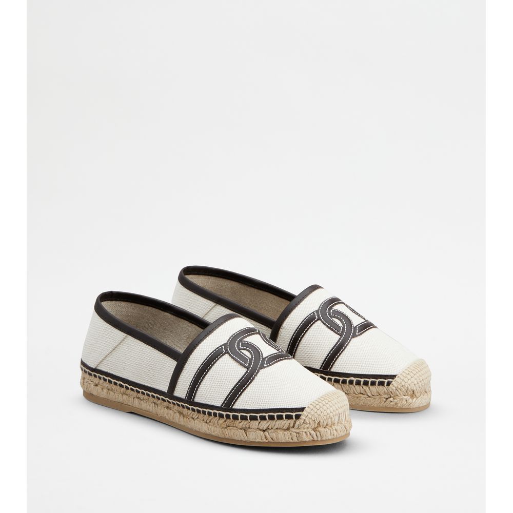 Tods Kate Espadrilles In Canvas And Leather Beige Black Womens
