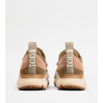 Tods Kate Slip-On Sneakers In Fabric Pink Beige Womens